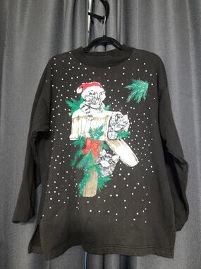 Ugly Christmas Sweater Xmas Sweatshirt Crewneck Size Large Cat Vintage